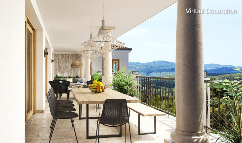 Exclusieve villa omgeven door groen met een panoramisch uitzicht op Dalt Vila en de zee